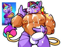 berry_(brawl_stars) blushing brawl_stars bulge bulge_through_clothing cum cum_on_body dergthedragon horse licking looking_at_viewer male_only muscular_male nipple_piercing shirtless_male tagme tail tattoo tongue_out