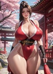 10_seconds ai_animation ai_generated ai_video bending_forward big_breasts bouncing_breasts brown_eyes brown_hair cherry_blossoms cleavage fatal_fury grok high_quality japanese_female king_of_fighters leaning_forward looking_at_viewer mai_shiranui moonchild41 no_sound plump_lips ponytail shiny_skin smiling_at_viewer snk street_fighter_6 swaying_hips sweat tagme thick_thighs video voluptuous_female walking_towards_viewer wide_hips