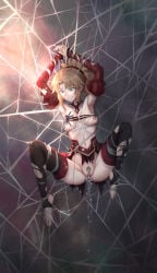 1girls armpits arms_up blonde blonde-haired_female blonde_female blonde_hair blonde_hair_female boobs breasts censored censored_nipples fate/grand_order fate_(series) female female_pubic_hair mordred_(fate) mosaic_censoring mymdsj no_bra no_panties pubic_hair qisu spider spider_web thick_thighs thighs tits woman