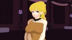 1girls blonde_female blonde_hair clothed_female dress hair_tied purple_eyes rwby solo_female theblackbirdcalls yang_xiao_long