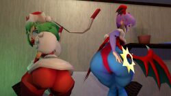 2girls 3d 3d_animation ass ass_bigger_than_head ass_focus big_ass big_lips blue_eye bottom_heavy capcom clapping_ass clapping_cheeks clothing darkstalkers female female_focus female_only goonlord_prime_(artist) green_hair hat huge_ass leggings leotard lilith_aensland lipstick marina_liteyears mischief_makers purple_hair red_eyes short_hair slapping_ass slapping_own_ass tagme thick thick_ass thick_thighs twerking video wings wings_on_head