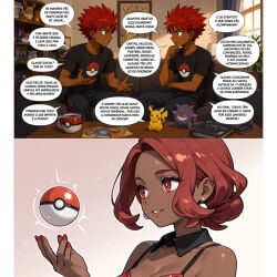ai_generated dark_skin dialogue fanart pokeball pokemon