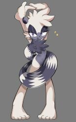 arms_up barefoot completely_nude feet grey_fur grey_hair groin half-closed_eyes lemur nude pettanko purple_eyes sega short_hair sonic_(series) sonic_the_hedgehog_(idw) stretching striped_tail tail tangle_the_lemur toes tomboy white_fur white_hair