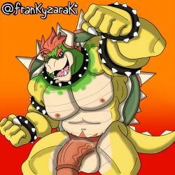 1boy anthro balls big_penis bowser bracelet collar erection frankyzaraki furry furry_male furry_only genitals hair horns huge_cock koopa large_penis looking_at_viewer male male_nipples male_only mario_(series) mature mature_male muscles muscular muscular_male nintendo nipples open_mouth penis pubic_hair red_hair reptile scalie shell short_hair solo solo_focus solo_male spiked_shell spikes spikes_(anatomy) tail testicles yellow_skin