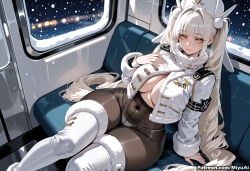1girl ai_assisted ai_generated bangs blanc_(nikke) blush boots breasts closed_mouth crossed_legs curvaceous curvy curvy_female curvy_figure eyebrows_visible_through_hair female fur_trim goddess_of_victory:_nikke hair_ornament hat large_breasts long_hair long_sleeves looking_at_viewer miyuai panties panties_under_pantyhose pantyhose silver_hair sitting smile snowing solo thick thick_ass thick_butt thick_hips thick_legs thick_thighs thigh_boots thighhighs twintails underwear very_long_hair voluptuous voluptuous_female watermark white_footwear white_headwear white_jacket white_panties wide_hips wide_thighs yellow_eyes