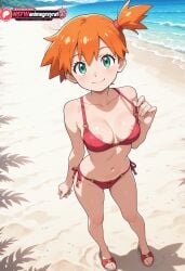 1girl absurd_resolution absurdres ai ai-created ai_art ai_generated anime_coloring bare_arms bare_legs bare_shoulders beach bikini bikini_bottom bikini_top blue_sky blush cloud detailed_background dynamic_angle dynamic_pose exhibitionism exibitionism exited explicit game_freak glossy glossy_body glossy_skin gorgeous green_eyes hair_tie hentai hi_res high_contrast high_quality high_resolution in_heat kasumi_(pokemon) ken_sugimori looking_at_viewer lying misty_(pokemon) navel nsfw ocean orange_bikini orange_hair outdoors palm_tree patreon perfect_anatomy pervert_female plump pokemon pokemon_(anime) ponytail presenting rating_explicit reclining rock sand sea sexy sexy_body sexy_female sexy_pose side_ponytail smile soft_shading solo source_anime spiky_hair sunlight swimsuit teasing teasing_viewer thighs towel voluptuous voluptuous_body voluptuous_female water