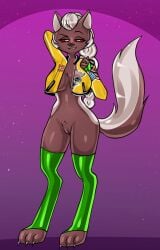 1girl 1girls 2025 3_toes 4_toes art_trade bitterbunz blind_peacock_draws blind_peacock_draws_(artist) clothed clothing cosplay felicia_(blindpeacockdraws) female full_body furry furry_breasts furry_ears furry_female furry_tail hairy_pussy halloween hazbin_hotel hazbin_hotel_oc hellaverse hellhound helluva_boss helluva_boss_oc holidays jacket jacket_only kpop_demon_hunters looking_at_viewer movie_reference muzzle netflix no_pants pantless partially_clothed paws ponytail ponytail_mohawk pose posing pussy pussy_lips pussy_peek red_eyes rumi_(kpop_demon_hunters)_(cosplay) shirt shorts smile smiling smiling_at_viewer snout stripper stripper_legging stripper_sleeves tagme tail