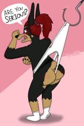 anthro ass blush breasts cj-the-otter covering furry senftember senftember_(2025) wedgie