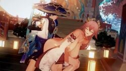 big_breasts bouncing_breasts cum_in_pussy cum_inside exhibitionism fast_thrusts functionally_nude_male genshin_impact male/female moaning open_mouth orgasm penetration_from_behind pose posing public_exposure public_indecency public_nudity public_sex raiden_shogun risky_sex scaramouche_(genshin_impact) sound sound_effects tagme vaginal_penetration vaginal_sex video wanderer_(genshin_impact) whining yae_miko