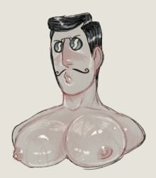 1boy black_hair boobs boobs_focus boobs_out bust digital_drawing digital_media glasses glasses_only male male_focus male_only man_boobs man_breasts man_tits mantits mr_shrink neat_hair oc oiled oiled_body oiled_breasts oiled_skin oiled_up original original_art original_character pale_body pale_skin pale_skinned_male pecs pecs_bigger_than_head pecs_focus pecs_out pecs_touching pectorals pince-nez pouting reflective_body shiny shiny_skin shroob styled_hair the_shrink wet white_skin