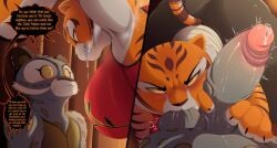 1boy 1girls 2d anthro anthro_female anthro_male anthro_on_anthro anthro_only ass breasts busty character_request dragonmorfer erection female female_anthro handjob kung_fu_panda male male_anthro male_pov master_tigress oral oral_sex penis pov precum sucking_balls tagme tail thick_thighs thighs tiger_girl