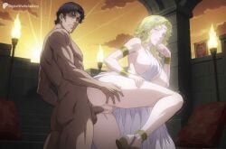 1boy 1girl ai_generated animated anus aphrodite_(shuumatsu_no_valkyrie) armlet ass black_hair blonde_hair blue_eyes bracelet breasts clothed_female_nude_male clothed_sex dark_skin digitalwaifugallery dress flower hair_flower hair_ornament hi_res high_quality high_resolution jewelry large_breasts long_hair muscular nude patreon patreon_username penis pussy sandals seductive sex sex_from_behind sexy short_hair shuumatsu_no_valkyrie sideboob straight tagme testicles uncensored vaginal_penetration video watermark white_dress