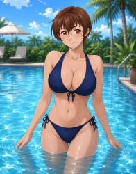 1girls adapted_costume ai_generated bible_black bible_black_only bikini bikini_bottom bikini_top blue_bikini blue_sky breasts brown_eyes brown_hair cleavage closed_mouth clouds cup curvaceous curvy curvy_figure dat_ass eyewear female female_only glasses hourglass_figure hourglass_figured_female indoors legs_together long_legs looking_at_viewer megane midriff navel nonogusa_miyuki ocean open_mouth outdoors partially_submerged perky_breasts pool presenting presenting_breasts resort round_ass sand seaside short_hair sliding_doors smile standing sunset swimming_pool swimsuit teenage_female teenager thighs thin_waist thong thong_bikini tropical upper_body walking walking_towards_viewer water wide_hips
