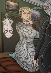 2girls adult_female adult_woman age_difference ball_gag bdsm bisexual bisexual_female black_cat_(insomniac) black_cat_(marvel) blonde blonde_female blonde_hair blondie blush blushed blushed_face blushing bodysuit bondage captured captured_heroine captured_superheroine damsel_in_distress defeated defeated_heroine defeated_superheroine dialogue dialogues embarrassed felicia_hardy female female/female female_focus female_only femdom femsub forced forced_yuri gagged gagged_female gwen_stacy gwen_stacy_(spider-verse) kiss kiss_mark kiss_marks kissing lesbian lesbian_domination lesbian_focus lipstick lipstick_mark lipstick_marks lipstick_on_face long_hair marvel marvel_comics medium_boobs medium_breasts medium_tits restrained sex_toy short_hair spider-gwen spider-gwen_(spider-verse) spiderweb teenage_girl teenager thick thick_legs thick_thighs trying_to_break_free trying_to_resist unmasked white_hair yuri