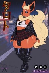 1boy 2026 ai_assisted ai_generated anthro anthro_only balls big_ass big_butt black_lipstick black_panties black_sclera blue_eyes boots bulge collar crop_top crossdressing eyeshadow femboy flareon flvffxyagi furry furry_only girly goth goth_boy goth_femboy highres huge_ass huge_butt jacket japanese_text long_boots male male_only oc original_character penis penis_visible_through_clothing pokemon pokemon_(species) punk punk_boots purple_eyeshadow sexy_pose skirt solo tarot_(sylvienightshade) thick_thighs voluptuous voluptuous_femboy wide_hips