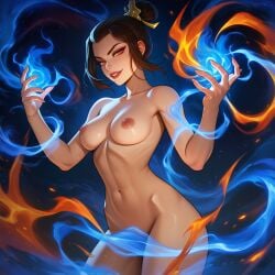 1girls ai_generated areolae avatar_legends avatar_the_last_airbender azula black_hair breasts completely_nude completely_nude_female female female_only fire fire_bending fire_manipulation looking_at_viewer magic magic_user medium_breasts nipples royalty sharp_fingernails smile solo solo_female tagme