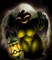 ai_generated evil_grin ghost lantern large_breasts nude_female ocarina_of_time poe shawl shawl_only the_legend_of_zelda the_legend_of_zelda:_ocarina_of_time thick_thighs wet_pussy wide_hips