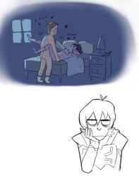 1boy 1girl ass bags_under_eyes bed black_hair colored_skin english_text heart hetero keith's_father keith_kogane krolia lamp lying missionary night nude on_bed pillow purple_skin sex short_hair tagme_(artist) voltron voltron:_legendary_defender window