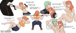 1boy 1girls alternate_hairstyle ass big_ass boxing breasts byleth_(fire_emblem) byleth_(fire_emblem)_(male) cleavage closed_eyes completely_nude crying english_text fire_emblem fire_emblem:_three_houses group_sleeping hair_down hair_over_shoulder leonie_pinelli looking_at_viewer medium_breasts medium_hair nintendo nude nude_female orange_eyes orange_hair pillow runny_makeup short_hair shorts side_ponytail sleeping smile spear tank_top text the_grovekeeper training very_short_hair weightlifting wholesome workout