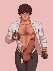 1boy balls bara big_balls big_penis body_hair brown_hair clothed dreampipe erect_penis erection facial_hair gay hairy kiashigetsnasty male male_only miguel_caballero_rojo muscles muscular penis penis_out sitting tekken tekken_7 unbuttoned_shirt undressing