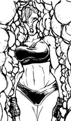 1girls absorption big_breasts bra breasts capcom cell_(dragon_ball) chun-li crossover dragon_ball dragon_ball_z flesh_tunnel fleshy_tentacle forced pussy_visible_through_clothes pussy_visible_through_panties squish squished_breasts street_fighter tail_bulge tail_vore vore