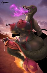 anthro balls big_breasts breasts erection eyebrow_piercing facial_piercing futa_only futanari genitals gynomorph hi_res intersex navel navel_piercing nintendo nipple_piercing nipples penis piercing pokémon_(species) pokemon pokemon_(species) salazzle scalie tail_around_penis tail_fetish tail_masturbation tail_on_penis tongue tongue_out tongue_piercing tyunre video_games