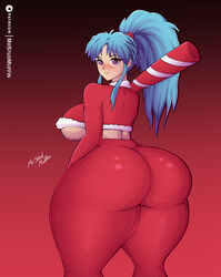 1girls ass big_ass big_breasts blue_hair botan breasts bubble_butt christmas female female_only holding_bat huge_ass large_breasts long_hair mrstudmuffin pale-skinned_female pale_skin shinigami shounen_jump solo thick_thighs wide_hips yu_yu_hakusho