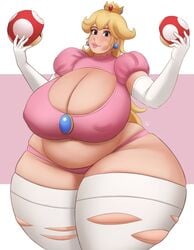 1girls alternate_breast_size ass big_ass big_breasts blonde_hair chubby cleavage eating expansion fat fat_ass female female_only focus fully_clothed giant_ass growth huge_ass huge_breasts huge_thighs hyper hyper_ass lipstick mario_(series) massive_ass mushroom nectardreamz nintendo nipple_bulge overweight princess_peach revealing_clothes ripped_clothing round_ass solo super_mario_bros. super_mushroom thick_ass thick_thighs wide_hips