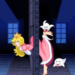 1girls animated blush boo_(mario) clothed feet femsub foot_fetish foot_lick helpless immobile jayakun licking_foot lickle maledom mario_(series) pixel_animation pixel_art princess princess_peach royalty stuck_in_wall through_wall tickling tickling_feet