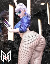 1girls 3d ass big_ass big_butt blue-tinted_eyewear evelynn female female_only fishnets glasses k/da_all_out_evelynn k/da_all_out_series k/da_series league_of_legends looking_back nixmare_(artist) pantyhose riot_games solo sunglasses tinted_eyewear white_hair