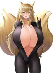 1girls 2d 2d_(artwork) absurd_res absurd_resolution absurdres animal_ears animal_tail artist_request big_breasts blonde_female blonde_hair blonde_hair_female breasts breasts_bigger_than_head cleavage deep_cleavage doinaka enormous_breasts female female_only fox_ears fox_girl fox_tail gigantic_breasts hi_res high_resolution highres huge_breasts hyper hyper_breasts kemonomimi kitsune large_breasts long_hair massive_breasts solo solo_female top_heavy unzipped unzipped_bodysuit unzipping upper_body very_high_resolution very_long_hair