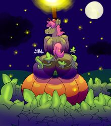 absurd_res anal anal_sex anthro ass baseball_cap big_butt clothing equid equine food fruit full_moon hasbro hat headgear headwear hi_res looking_back male mammal maple_donut_(addictedfox) moon my_little_pony night pegasus penetration pink_eyes plant pumpkin raised_tail rear_view scales_(artist) sitting smile solo vines wings