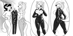 2019 5_fingers alternate_costume anthro breasts clothing comic counting_cougar digital_media_(artwork) domestic_cat dressing duo exposed_breasts felid feline felis female hair jeans kitty_katswell looking_back mammal mirror monochrome nickelodeon pants pose rear_view redout short_hair smile standing sweater t.u.f.f._puppy tight_clothing turtleneck