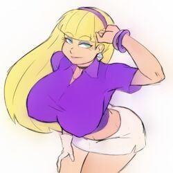 1girls banjabu blonde_female clothed_female disney disney_channel disney_xd earrings gravity_falls huge_breasts just_fuck_already miniskirt pacifica_northwest purple_shirt rough_sketch tagme