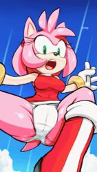 2022 amy_rose blush boots dress furry green_eyes headband marthedog panties pink pink_fur pink_hair sega solo sonic_(series)