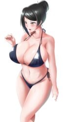 1girls 2d_(artwork) ass bangs bijin_onna_joushi_takizawa-san bikini black_bikini black_hair black_swimsuit blush breasts cleavage erect_nipples erect_nipples_under_clothes female hair_bun huge_breasts mature mature_female mole mole_under_mouth nipples ocean posterior_cleavage rikadoh side-tie_bikini solo_focus strap_gap swept_bangs swimsuit takizawa_kyouko tied_hair trefoil updo white_background yellow_eyes