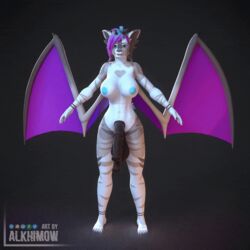 3d_(artwork) alkhimow animated anthro ass breasts digital_media_(artwork) dragon futanari genitals herm horn intersex muscular nipples penis sex solo wings