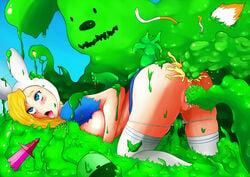 adventure_time ahe_gao all_fours anal animal_ears animal_hood backpack bag blonde_hair blue_eyes blush bunny_ears cake cum cum_in_ass cum_inside double_penetration fanibani female fionna_the_human_girl guardians_of_sunshine human hunny_bunny legwear monster open_mouth pale_skin panties panties_down pussy_juice rolling_eyes saliva slime slime_monster tentacle thighhighs tongue torn_clothes torn_shirt vaginal_penetration weapon white_legwear