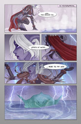 1girls blizzard_entertainment cloak comic draenei english_text female glowing_eyes jahlee magic purple_skin sienna skimpy_armor tail warcraft water_elemental white_hair world_of_warcraft