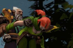 1boy 1girls 3d animated defeated dota dota_2 dressed female forced forest gif hand_grab lone_druid loop rape red_hair windranger