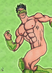 1boy abs artist_signature black_hair boots christian_(artist) dc green_lantern human kyle_rayner male male_nipples male_only manly mask mostly_nude_male muscles muscular_male pecs smooth_skinned_male