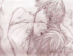 arms_tied artist_request bed bl blush death_note dominant dominant_male domination gay gay_domination gay_sex hand_on_head hands_behind_head hands_pinned holding_down holding_hands kissing kissing_cheek kissing_neck l_lawliet light_yagami lustful_gaze male male/male male_only male_penetrated male_penetrating_male pinned_to_bed power_top sensitive_pornograph submissive submissive_bottom submissive_male tagme yaoi