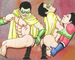 2boys abs anal_masturbation anal_object_insertion anal_penetration aqualad aquaman_(series) artist_signature backsack balls ballsack batman_(series) black_hair cape christian_(artist) closed_eyes company_connection dc dc_comics dick_grayson dildo dildo_in_ass erect_nipples gay gloves head_tilt human licking_male_nipple male male_nipples male_only mask multiple_males muscles muscular_male naked_cape nippleplay pecs robin_(dc) robin_(dick_grayson) scrotum sex shirtless sitting_on_dildo smooth_skinned_male straight_hair teen_titans testicles uncensored various_positions yaoi