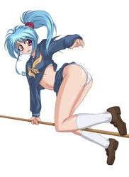 1girls artist_request ass blue_hair botan breasts broom female female_only long_hair midriff oar pale-skinned_female pale_skin panties school_uniform shinigami shounen_jump solo underwear yu_yu_hakusho