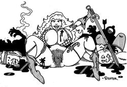 1girls alternate_breast_size armor bikini_armor breasts chainmail chainmail_bikini dexter_cockburn female loincloth long_hair marvel marvel_comics monochrome nude pubic_hair pussy red_sonja red_sonja_(comics) straight_hair tagme