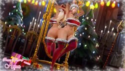 aqua_(bunnydorei) bimbo blonde_hair blood_elf blood_elf_female bunny_ears christmas collar horde_female huge_ass huge_breasts pink_lipstick valkyrien white_skin winter_veil world_of_warcraft