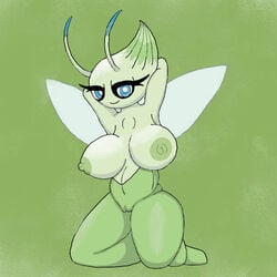 1girls antennae_(anatomy) areola big_breasts breasts celebi fairy female female_only green_areola green_body green_hair green_nipples green_skin hair hands_behind_head insect_wings legendary_pokemon nintendo nipples pokémon_(species) pokemon pokemon_(species) poraka7 solo video_games wings