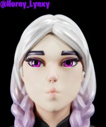 horny_lynxy kissy_face purple_eyes purple_highlights torin_(fortnite) white_hair