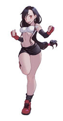 2d_(artwork) boots cheshirrr clothed clothed_female dark_hair earring fair_skin female female_only final_fantasy final_fantasy_vii fingerless_gloves gloves jewelry light-skinned_female light_skin long_hair looking_at_viewer miniskirt open_mouth ponytail red_eyes red_headband simple_background sleeves smiling smiling_at_viewer socks solo solo_female square_enix suspenders tank_top tanktop teeth teeth_showing teeth_visible tifa_lockhart