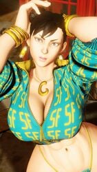 1girls 3d big_breasts breasts busty capcom chun-li chun-li_(cover_girl) cleavage female female_focus female_only g-string hourglass_figure repinscourge solo street_fighter street_fighter_v tagme toned_female wide_hips